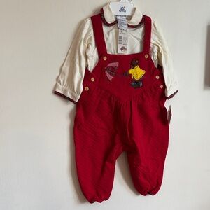 Vintage Emporio Baby  two piece Overalls with Bear Embroidery